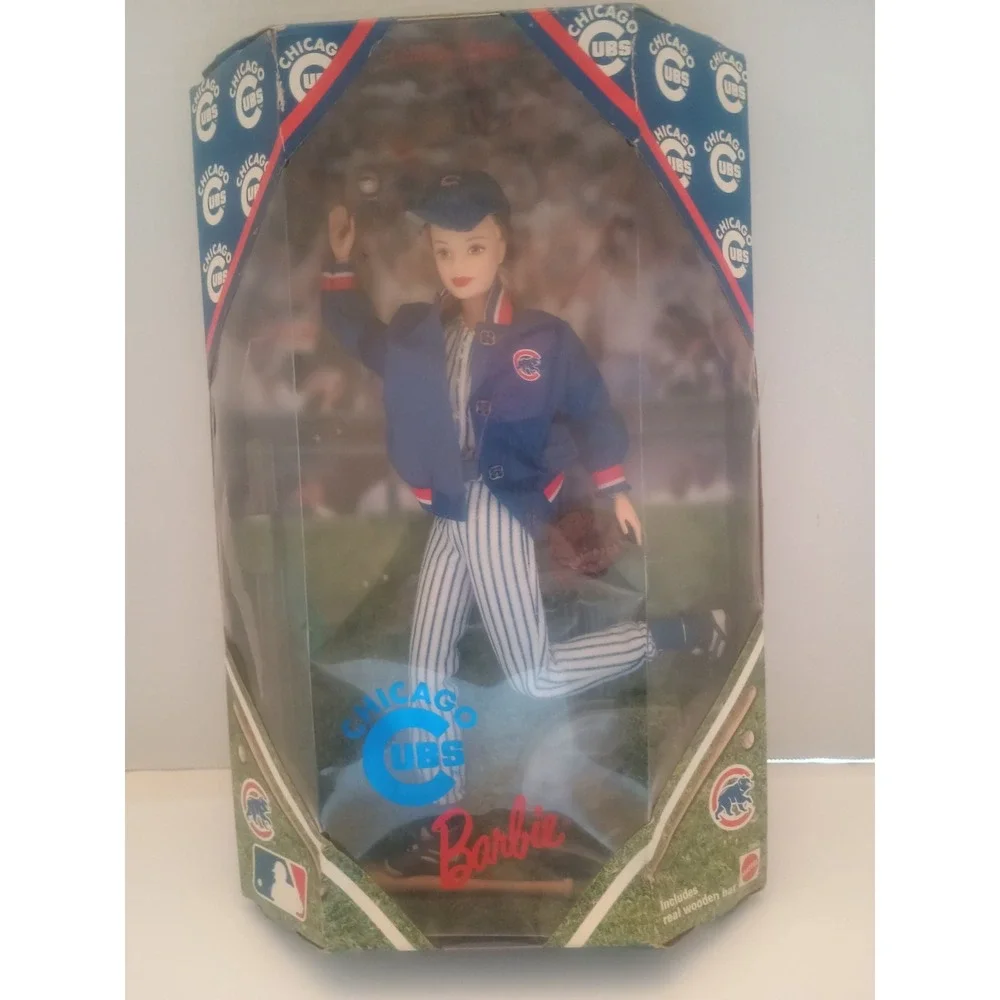Vintage 1999 Mattel MLB Chicago Cubs Barbie Doll With Real Wooden Bat
